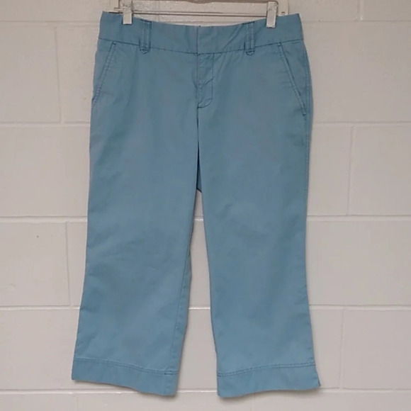 EDDIE BAUER SOFT BRUSHED COTTON, MIDRISE,LITE BLUE, 4 POCKET CROPPED CHINO PANTS - Picture 1 of 7